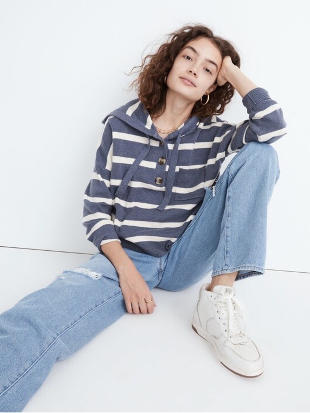 Madewell Striped Onley Henley Hoodie